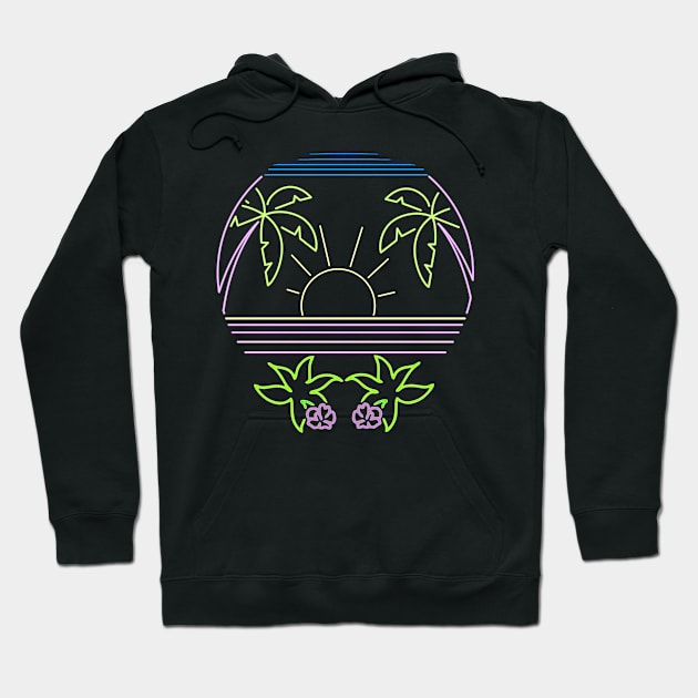 Retro Palm Tree Vintage Neon Surf Tropical Design Hoodie by Dojaja